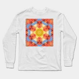 Mosaic Mandala Orange Blue and Yellow Long Sleeve T-Shirt